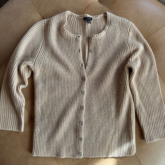 Wool Cashmere Ribbed Knit Cardigan Sweater Quiet Luxury Minimalist Ann Taylor, M - Picture 7 of 15